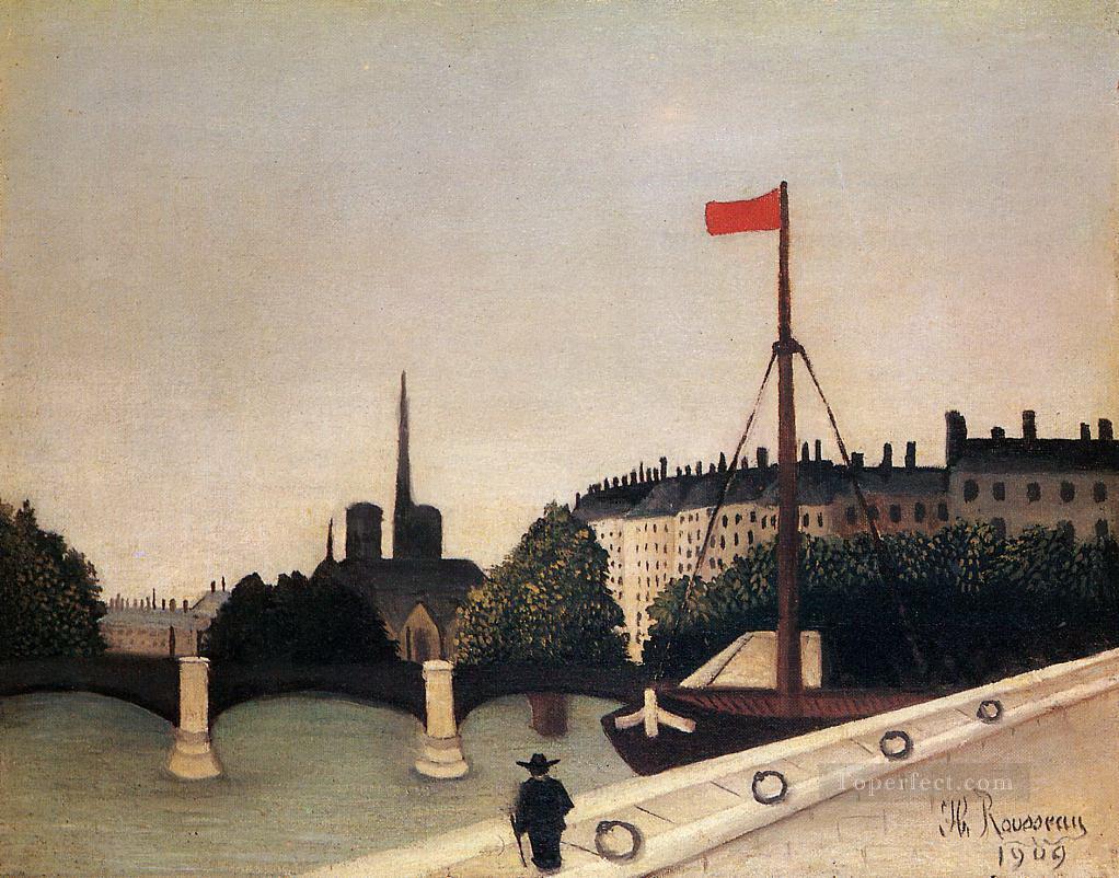 アンリ iv 河岸からのノートルダム大聖堂の眺め 1909 年 アンリ・ルソー ポスト印象派 素朴原始主義油絵
